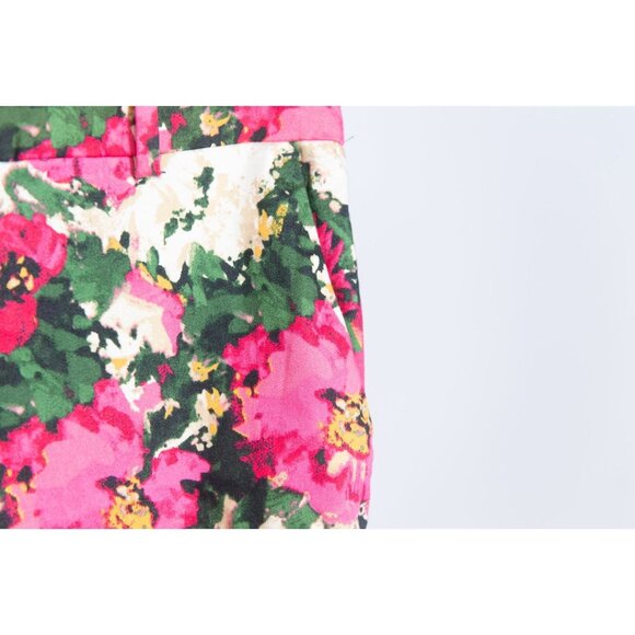 H&M Pink Floral Mid-Rise Straight Slim Stretch Ankle Trouser Pants Size 10 - Picture 3 of 13
